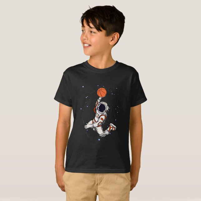 Cute Black Astronaut Rymden Basketball Kids' T Shirt (Hel framsida)