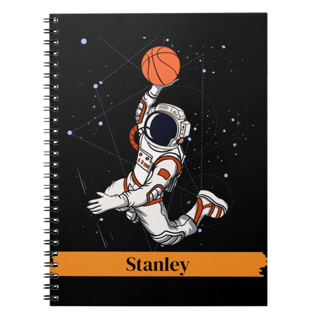 Cute Black Astronaut Rymden Galaxy Basketball Anteckningsbok (Framsidan)