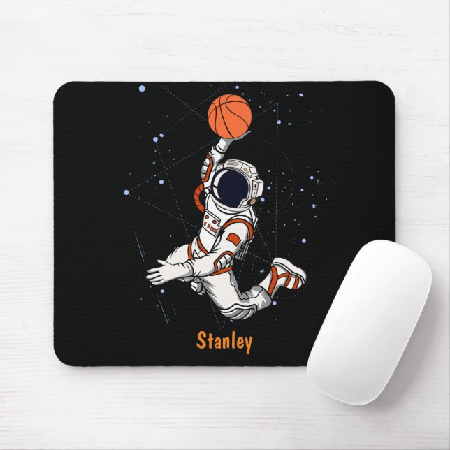 Cute Black Astronaut Rymden Galaxy Basketball Musmatta (Med mus)