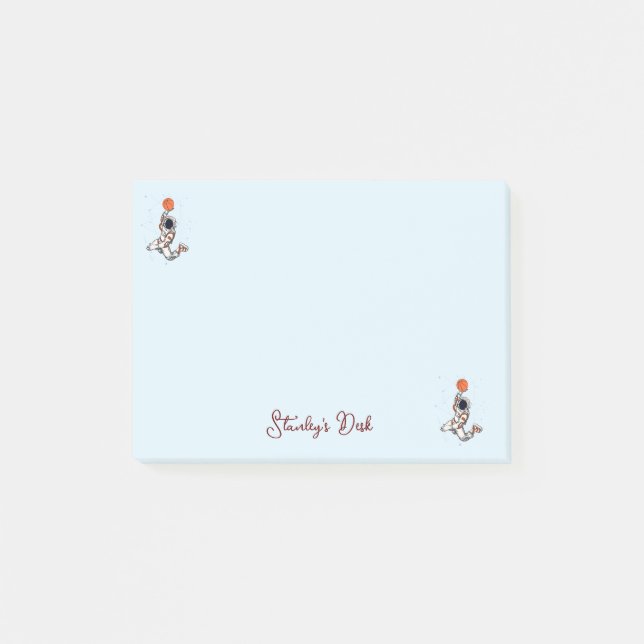 Cute Black Astronaut Rymden Galaxy Basketball Post-it Block (Framsida)