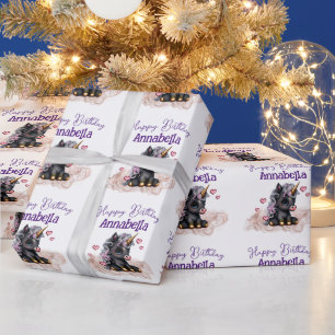 Cute Black Baby Unicorn och Hearts Presentpapper