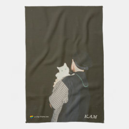 Cute Black-bakgrund, fotokatt-Hund Kökshandduk