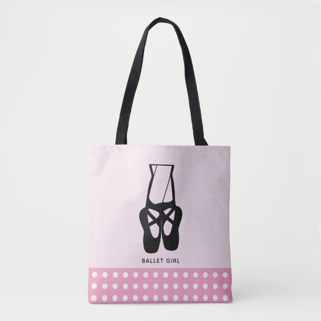 Cute Black Ballet Tofflor en Pointe Ballet Girl Tygkasse (Framsida)