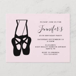 Cute Black Ballet Tofflor en Pointe Birthday Inbjudan Vykort