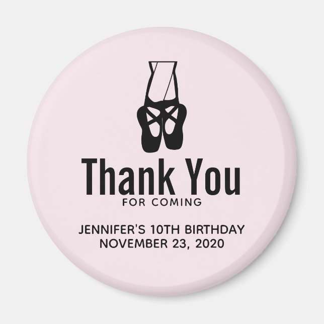 Cute Black Ballet Tofflor en Pointe Birthday Magnet (Framsidan)