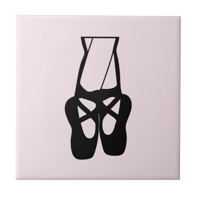 Cute Black Ballet Tofflor en Pointe Kakelplatta (Framsidan)