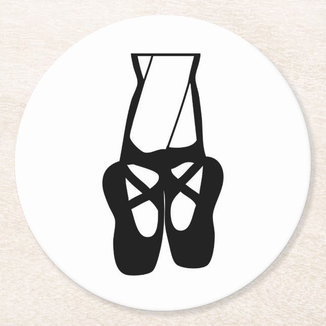 Cute Black Ballet Tofflor en Pointe Underlägg Papper Rund (Framsidan)