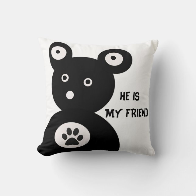 Cute Black Bear Cushion Kudde (Framsida)