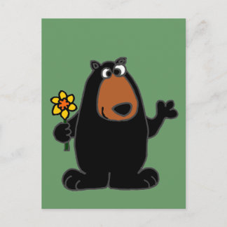 Cute Black Bear med Daffodil-Tecknad Vykort