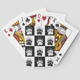 Cute Black Bear Paw Print Checkerboard Mönster Casinokort