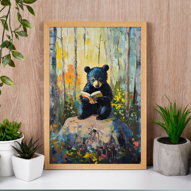 Cute Black Bear Reading a Book Poster (Skapare uppladdad)