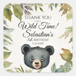 Cute Black Bear Woodland Tack Birthday Fyrkantigt Klistermärke