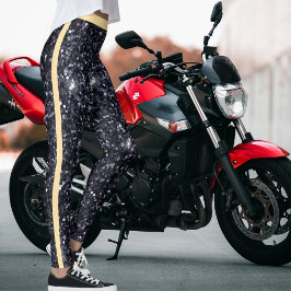 Cute Black Beige Sparkles Glitter Mönster Rand Leggings