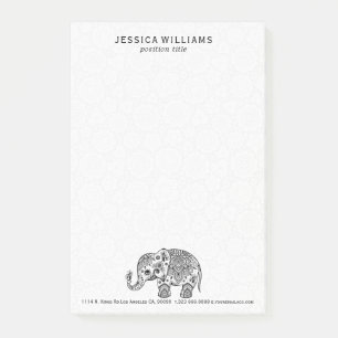 Cute Black Blommigt Paisley Elephant Illustration Post-it Block