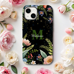 Cute Black Blommigt Wildblommonogram