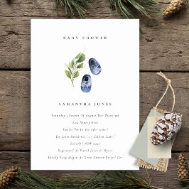Cute Bläck Blue Shoes Foliage Boy Shower Inbjudan