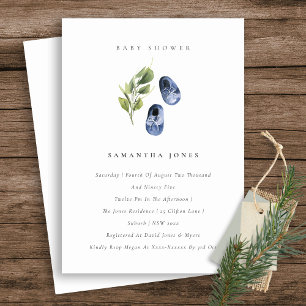 Cute Bläck Blue Shoes Foliage Boy Shower Inbjudningar