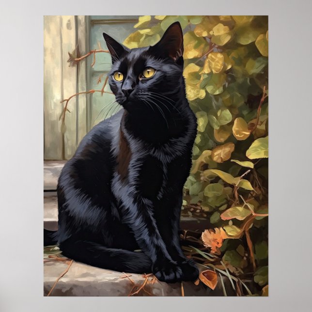 Cute Black Bombay Cat Art Print Poster (Framsidan)