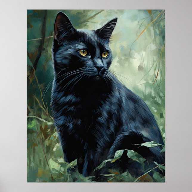 Cute Black Bombay Cat Art Print Poster (Framsidan)