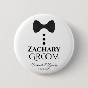 Cute Black Bow Tie Groom Bröllop Namn bricka Knapp