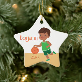 Cute Black Boy Basketball Personlig jul Julgransprydnad Keramik