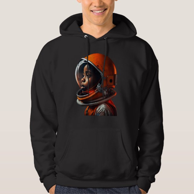 Cute Black Boy Wearing Spacesuit Hoodie (Framsida)