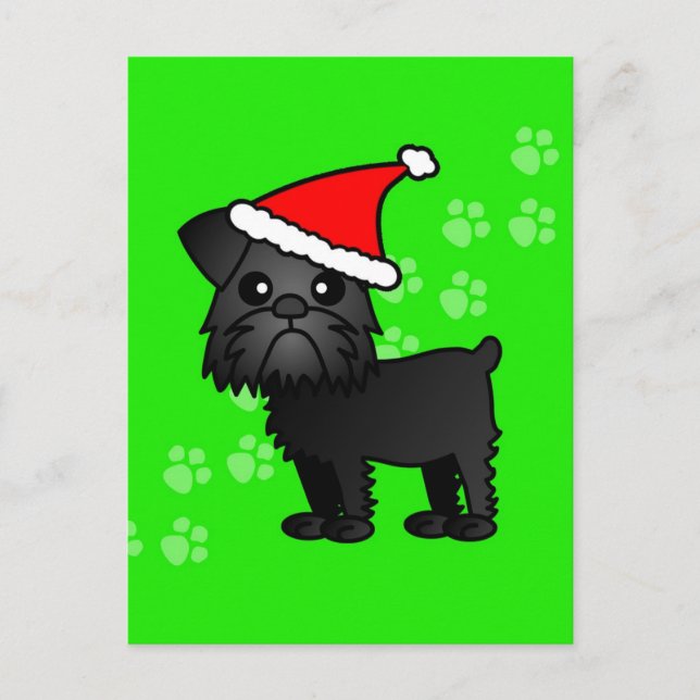Cute Black Brussels Griffon Tecknad Santa Hat Helg Vykort (Framsida)