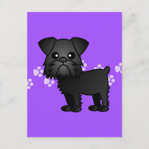 Cute Black Brussels Griffon Tecknad Vykort