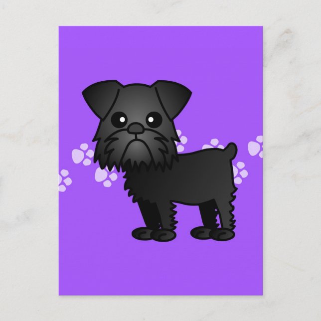 Cute Black Brussels Griffon Tecknad Vykort (Framsida)