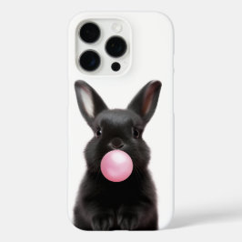 Cute Black Bunny Blowing Rosa Bubble Gum