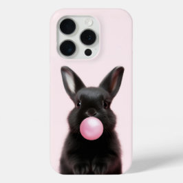 Cute Black Bunny Blowing Rosa Bubble Gum