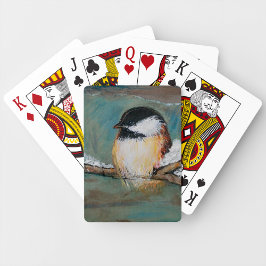 Cute Black Caps Chickadee Bird Winter Painting Casinokort