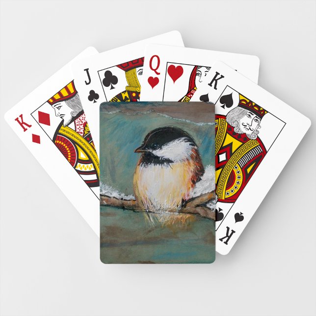 Cute Black Caps Chickadee Bird Winter Painting Casinokort (Cute Chickadee Bird Art playing cards from Jenn's Emporium. )