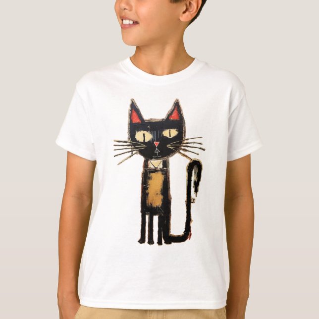 Cute Black Cat-Abstrakt T Shirt (Framsida)