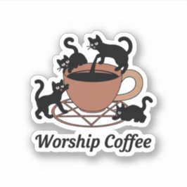 Cute Black Cat and Coffee, Worship Coffee Kittens Klistermärken