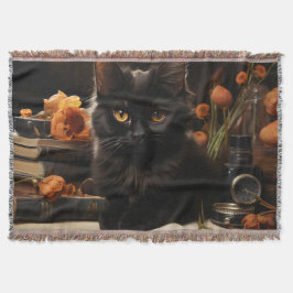 Cute Black Cat and Flowers Filt