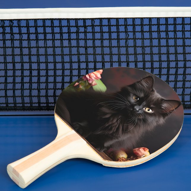 Cute Black Cat and Flowers Pingisracket (Insitu)