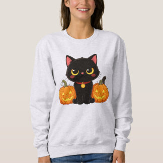 Cute Black Cat and Pumpkins Halloween T Shirt