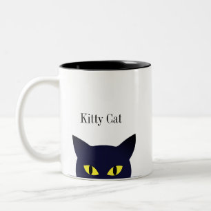Cute black cat ansikte & calligraphy Två-Tonad mugg