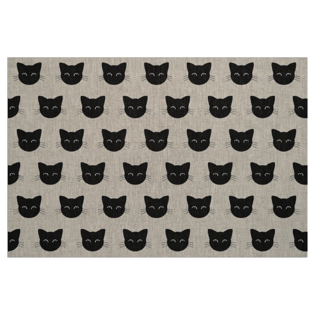 Cute Black cat ansikte mönster Tyg (Fat Quarter)