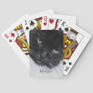Cute Black Cat Ansikte Photo Namn Casinokort