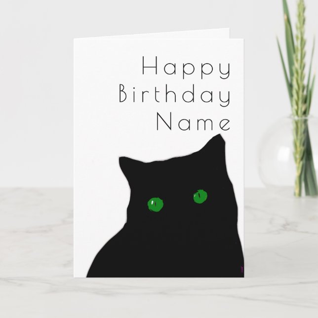 Cute Black Cat Art Deco Birday Card Kort (Framsida)