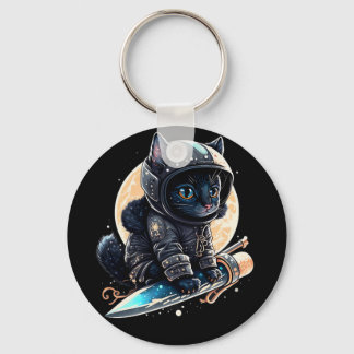 Cute Black Cat Astronaut Nyckelring