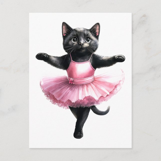 Cute black cat ballerina danballet helg vykort (Framsida)