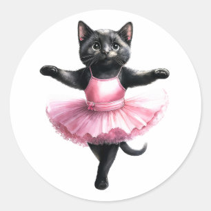 Cute black cat ballerina danballet runt klistermärke