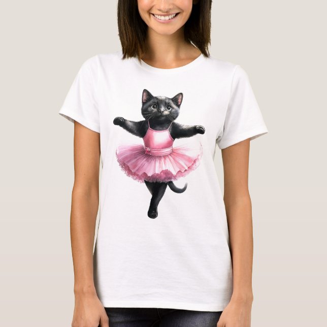Cute black cat ballerina danballet t shirt (Framsida)