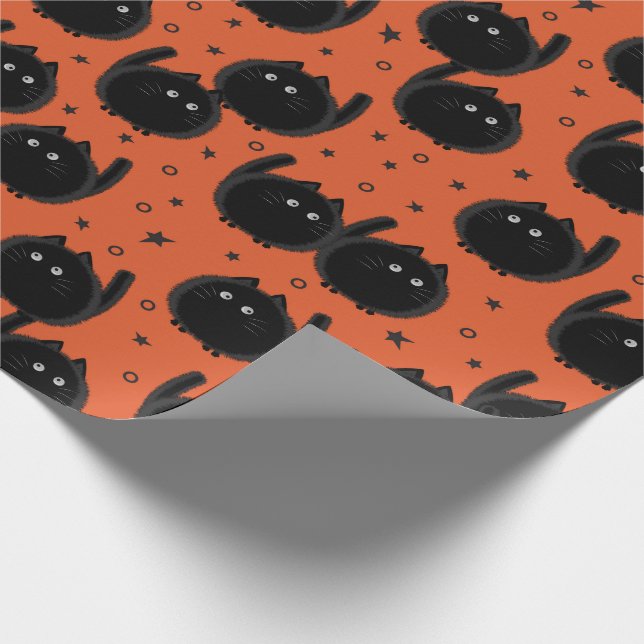 Cute Black Cat Bewitch Halloween-Orange Presentpapper (Hörn)