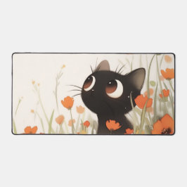 Cute Black Cat Big Eye Orange Poppy Meadow