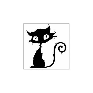 Cute Black Cat Big Ögon Halloween Rubber Frimärke Stämpel
