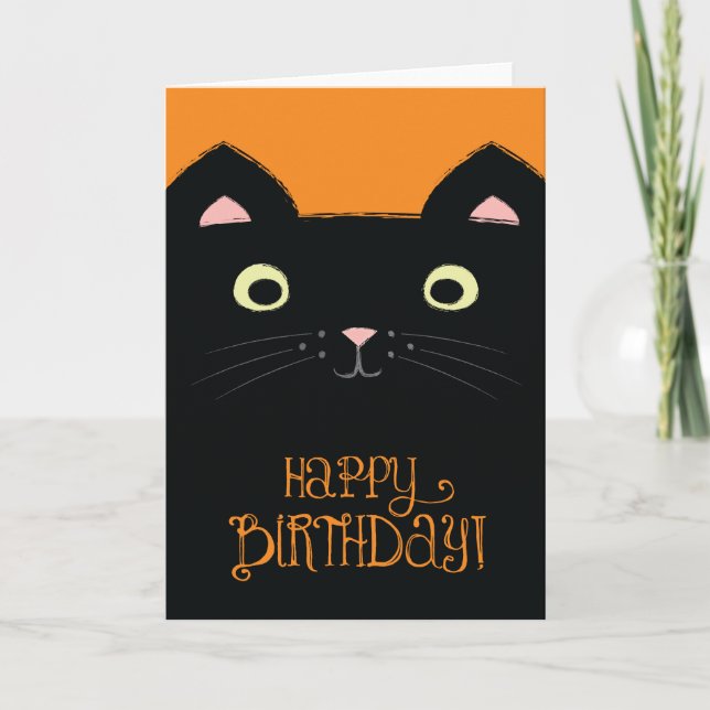 Cute Black Cat Birday Card Kort (Framsida)